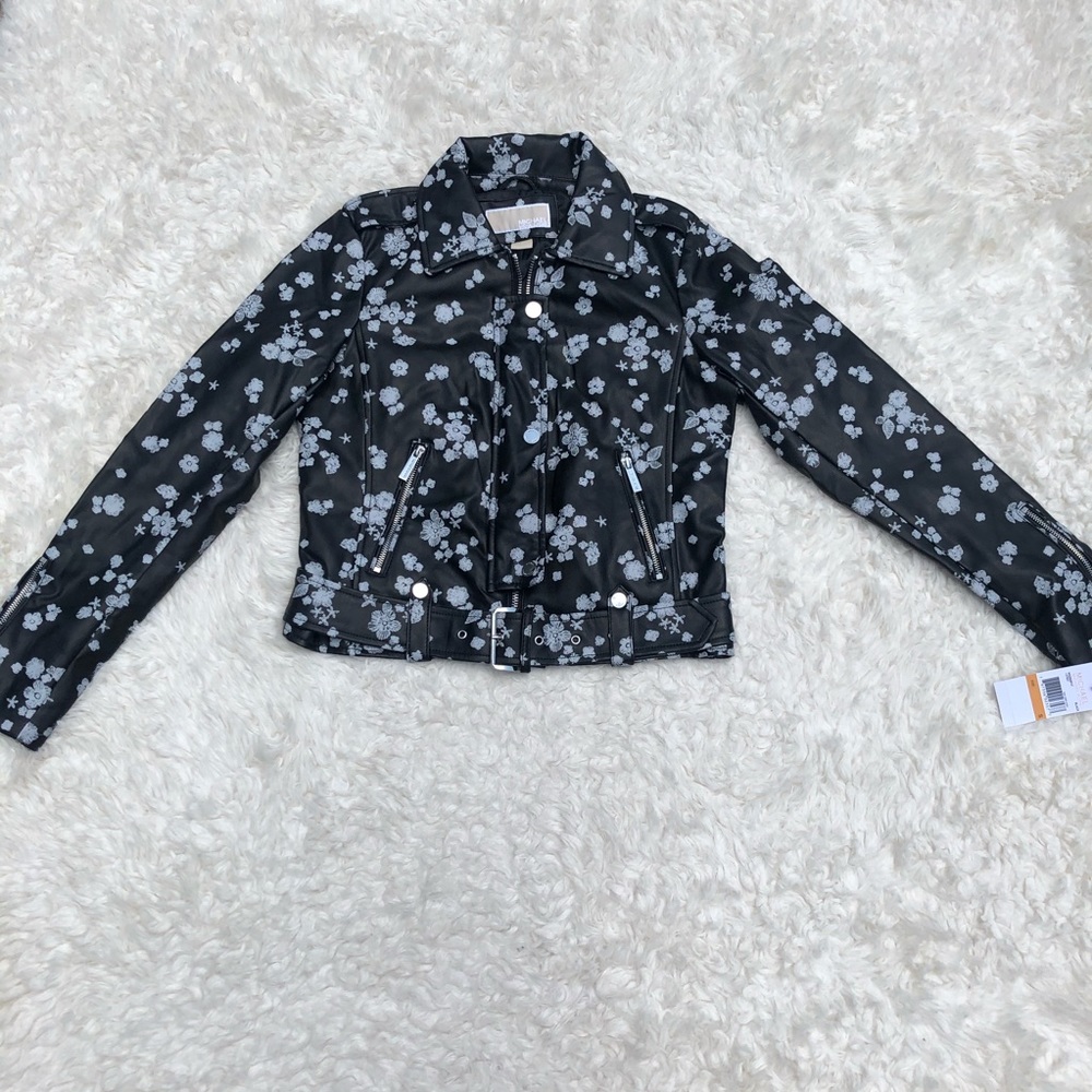 NWT Michael Kors Floral Faux Leather Moto Jacket
